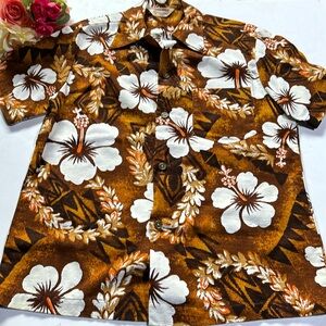 Royal Hawaiian Barkcloth Shirt 1960s Royal Hawaiian Brown Cream Vintage